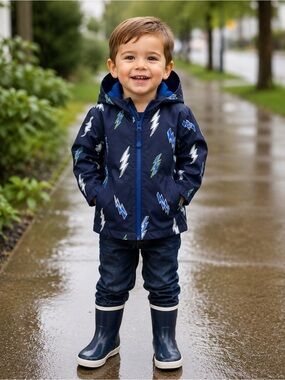 Joules Navy Lightning Print Raincoat